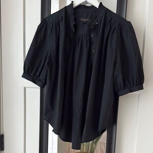 Rag and Bone Black Short Puff Sleeve Ruffle Collar Blouse